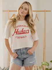 Nebraska Huskers Football Stencil Off White Cropped Tee