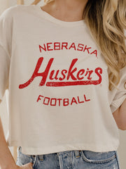 Nebraska Huskers Football Stencil Off White Cropped Tee