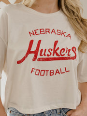 Nebraska Huskers Football Stencil Off White Cropped Tee