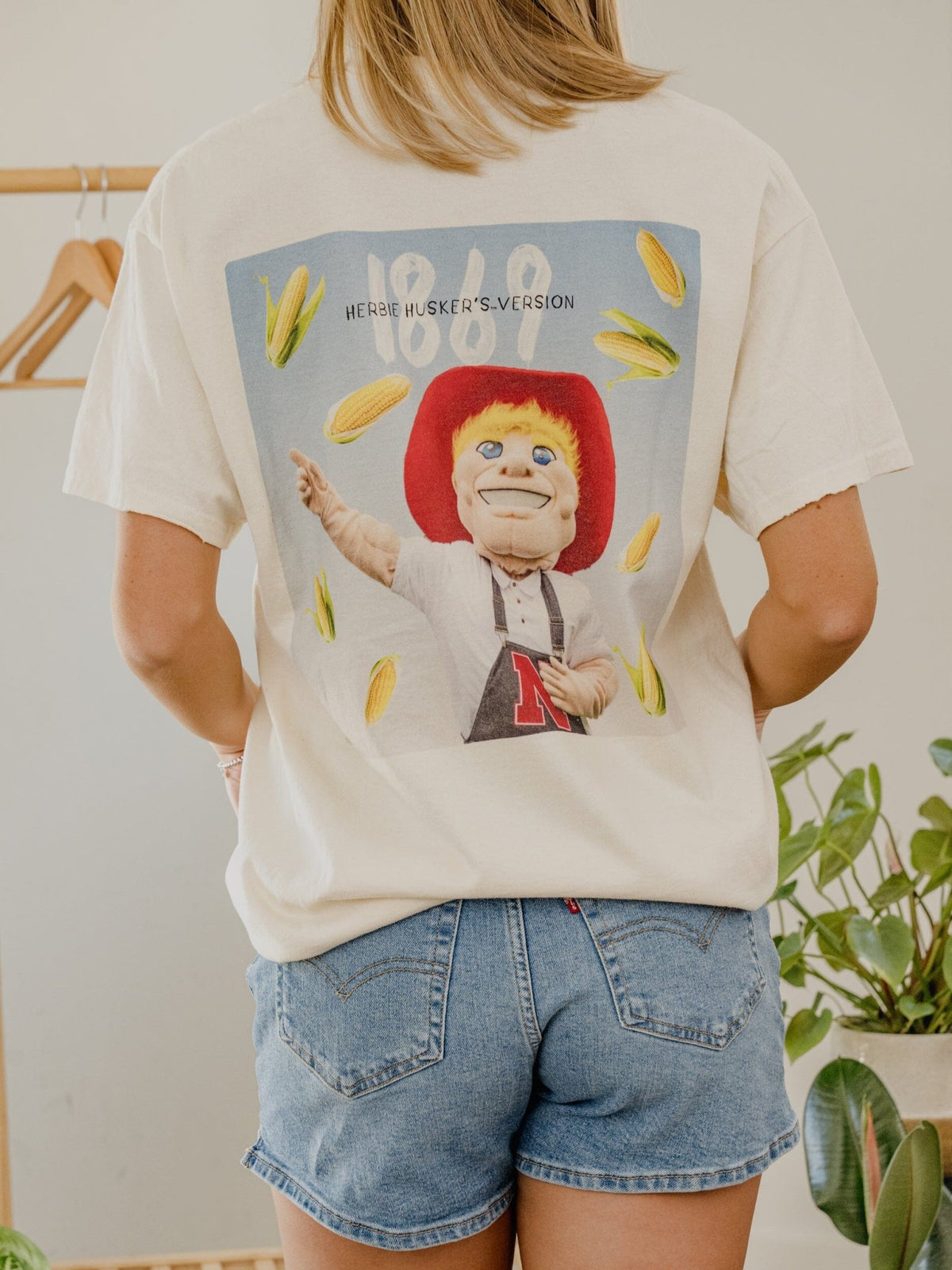 Nebraska Huskers Herbie's Version Front/Back Off White Thrifted Tee