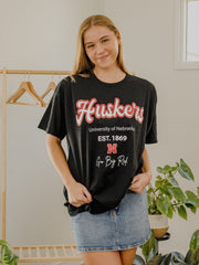 Nebraska Huskers Letterman Black Thrifted Tee