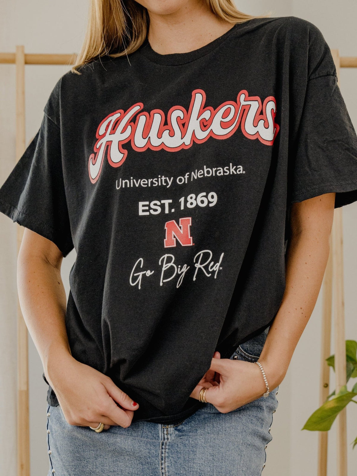Nebraska Huskers Letterman Black Thrifted Tee