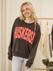 Nebraska Huskers Mono Puff Ink Smoke Oversized Crew Hi-Dive Sweatshirt