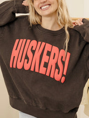 Nebraska Huskers Mono Puff Ink Smoke Oversized Crew Hi-Dive Sweatshirt
