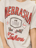 Nebraska Huskers Patches 25 Ash Gray Thrifted Tee