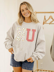 Nebraska Huskers Quilted Puff Ink Ash Gray Thrifted Sweatshirt