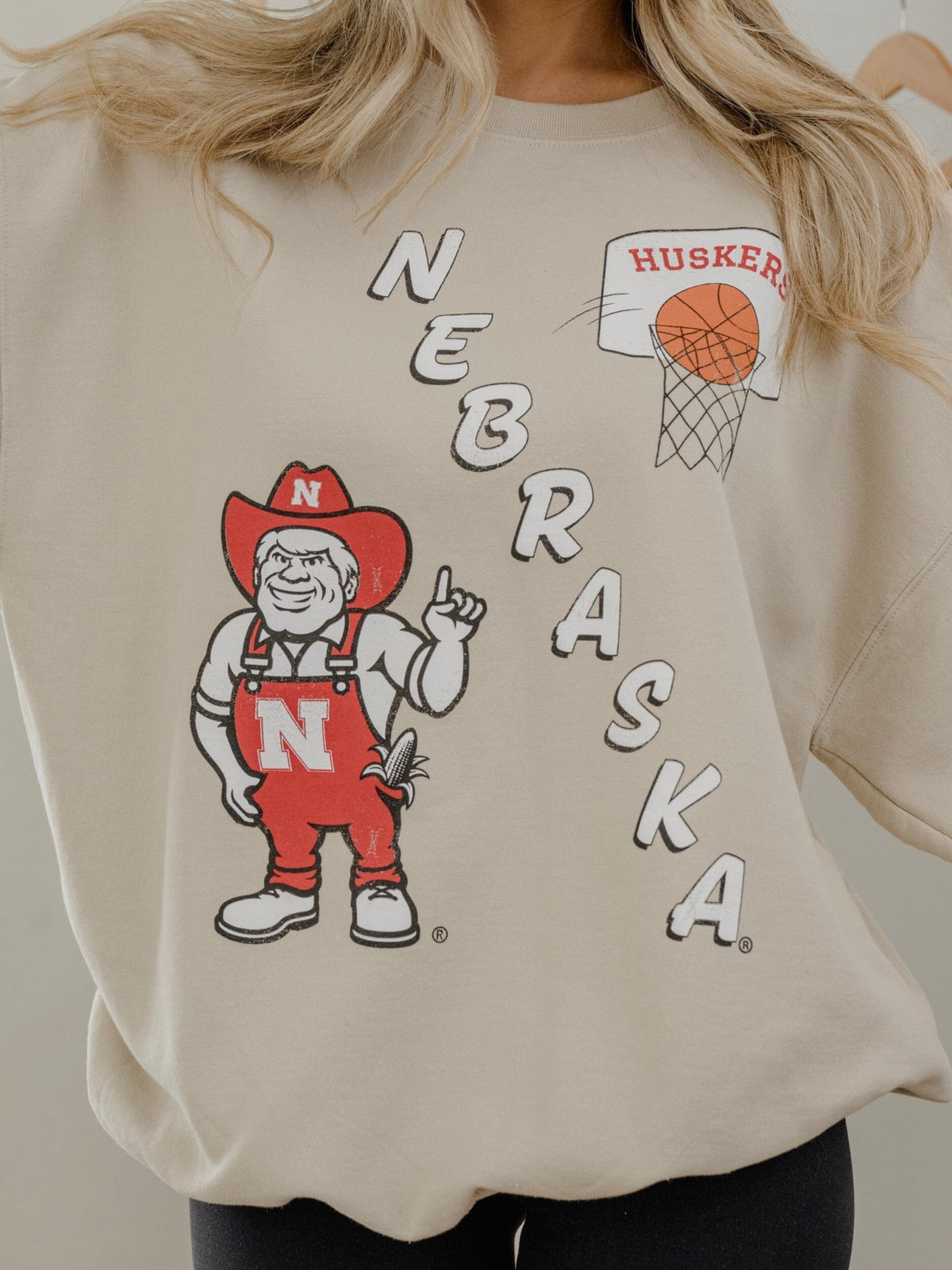 Nebraska Huskers Retro Basketball Sand Thrifted Sweatshirt