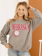 Nebraska Huskers Serif Volleyball Gray Thrifted Sweatshirt