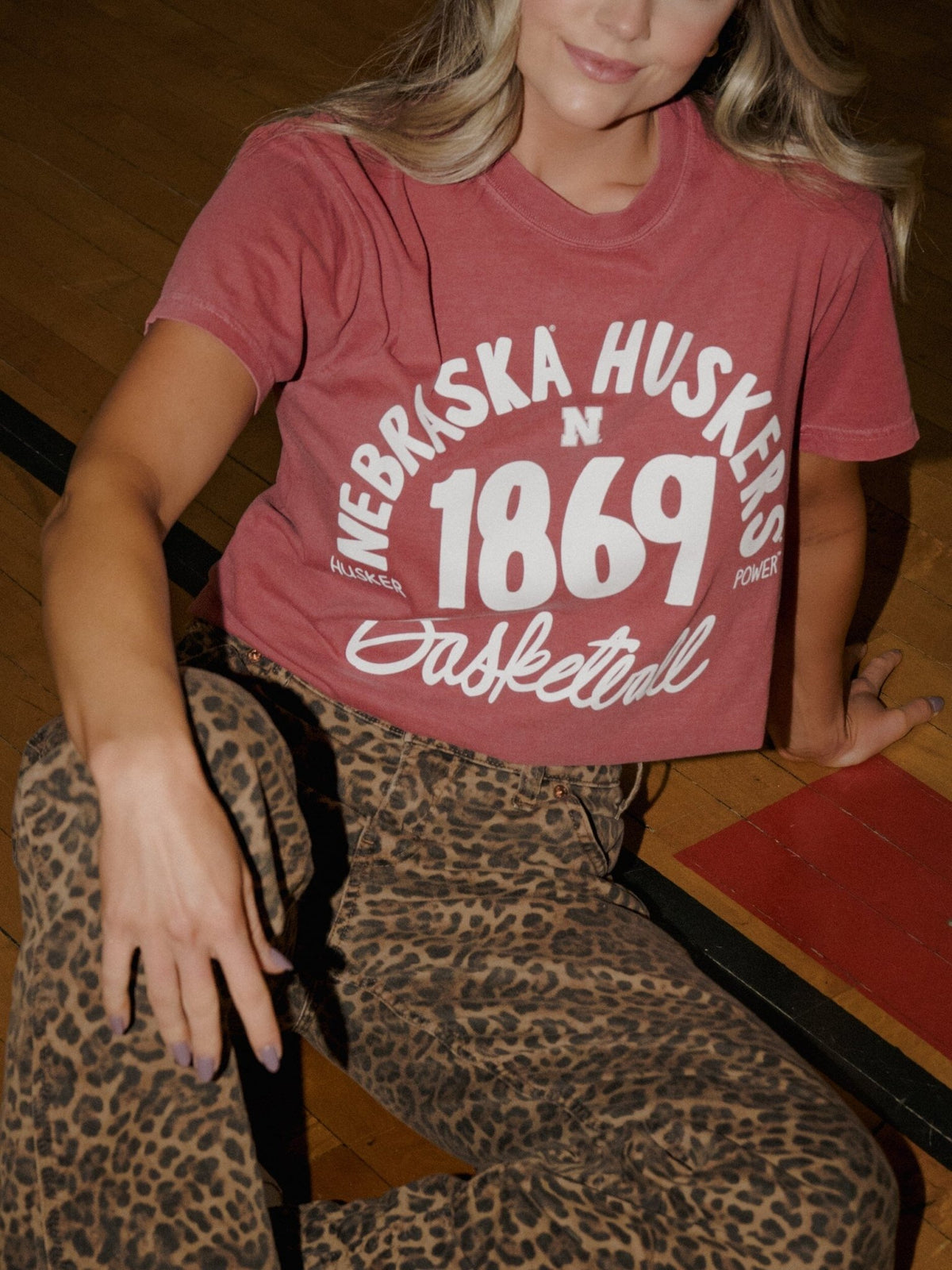 Nebraska Huskers Trademark Basketball Crimson CC Tee