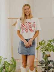 Nebraska Huskers Twisted Check Off White Cropped Tee