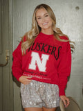Nebraska Huskers Volleyball Logo Red Oversized Crew Hi-Dive Sweatshirt