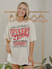 Nebraska Huskers Volleyball Stars Off White Thrifted Tee