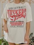 Nebraska Huskers Volleyball Stars Off White Thrifted Tee
