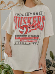 Nebraska Huskers Volleyball Stars Off White Thrifted Tee