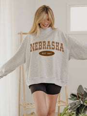 Nebraska Western Established Date Gray Mock Neck Reversible Sweatshirt