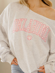 Oklahoma Heart Gingham Print Gray Flashdance Sweatshirt