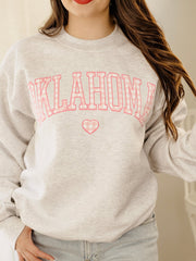 Oklahoma Heart Gingham Print Gray Sweatshirt