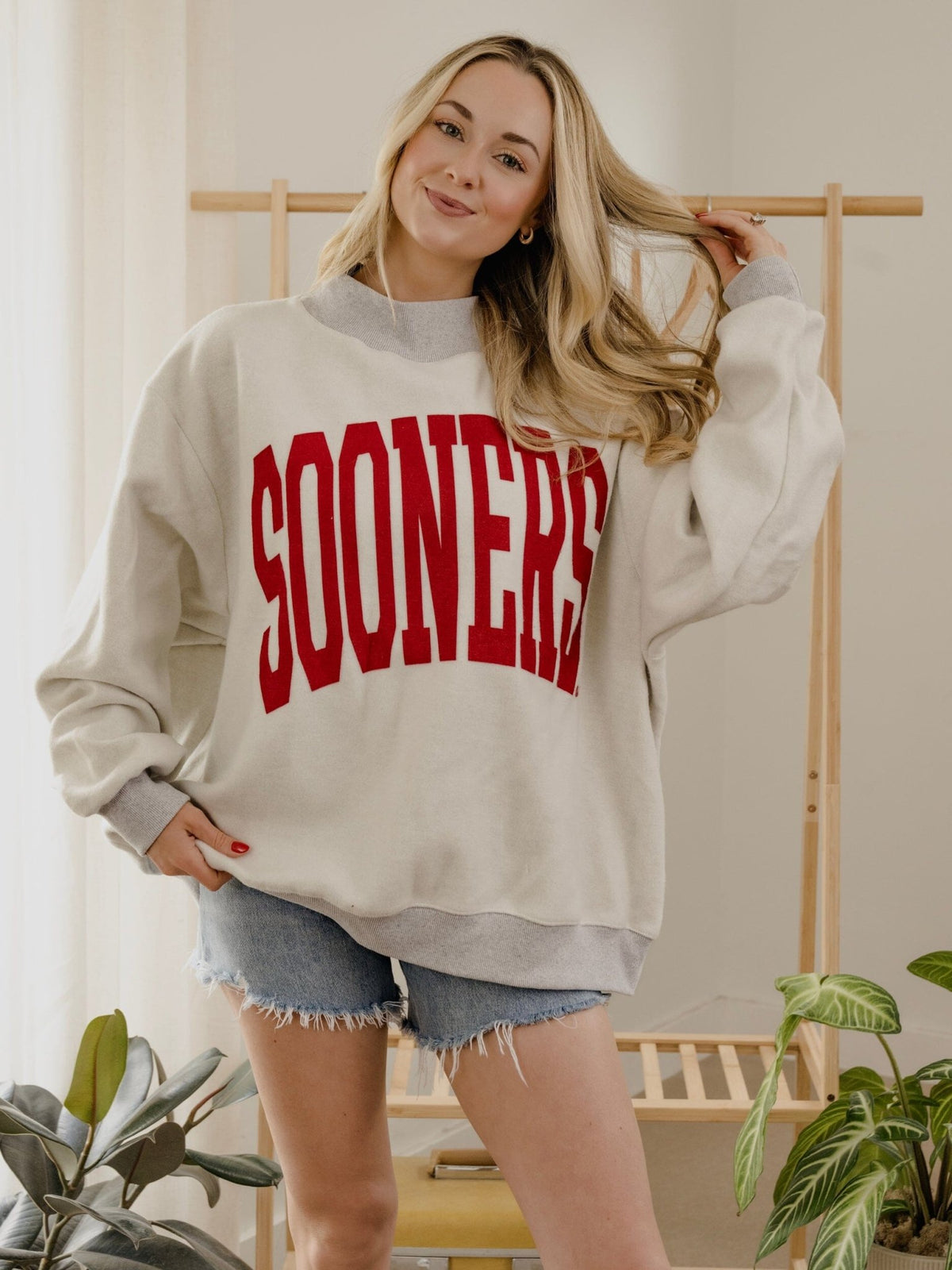 Oklahoma Sooners Tall Boy Gray Mock Neck Reversible Sweatshirt
