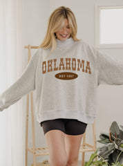 Oklahoma Western Established Date Gray Mock Neck Reversible Sweatshirt