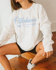 Oklahoma Est. Bows White Corded Crew Sweatshirt