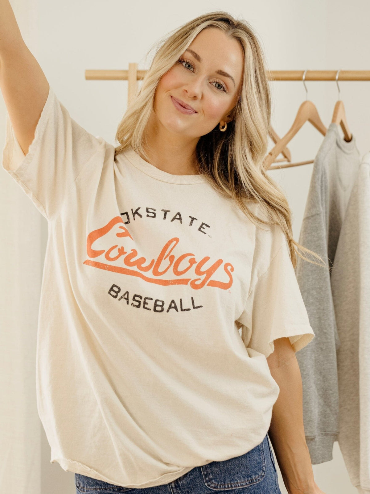 OSU Cowboys Baseball Stencil Off White Thrifted Tee
