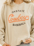 OSU Cowboys Baseball Stencil Sand Thrifted Sweatshirt