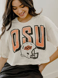 OSU Cowboys Helmet Fade Off White Cropped Tee