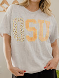OSU Cowboys Quilted Puff Ink Ash Gray Thrifted Tee