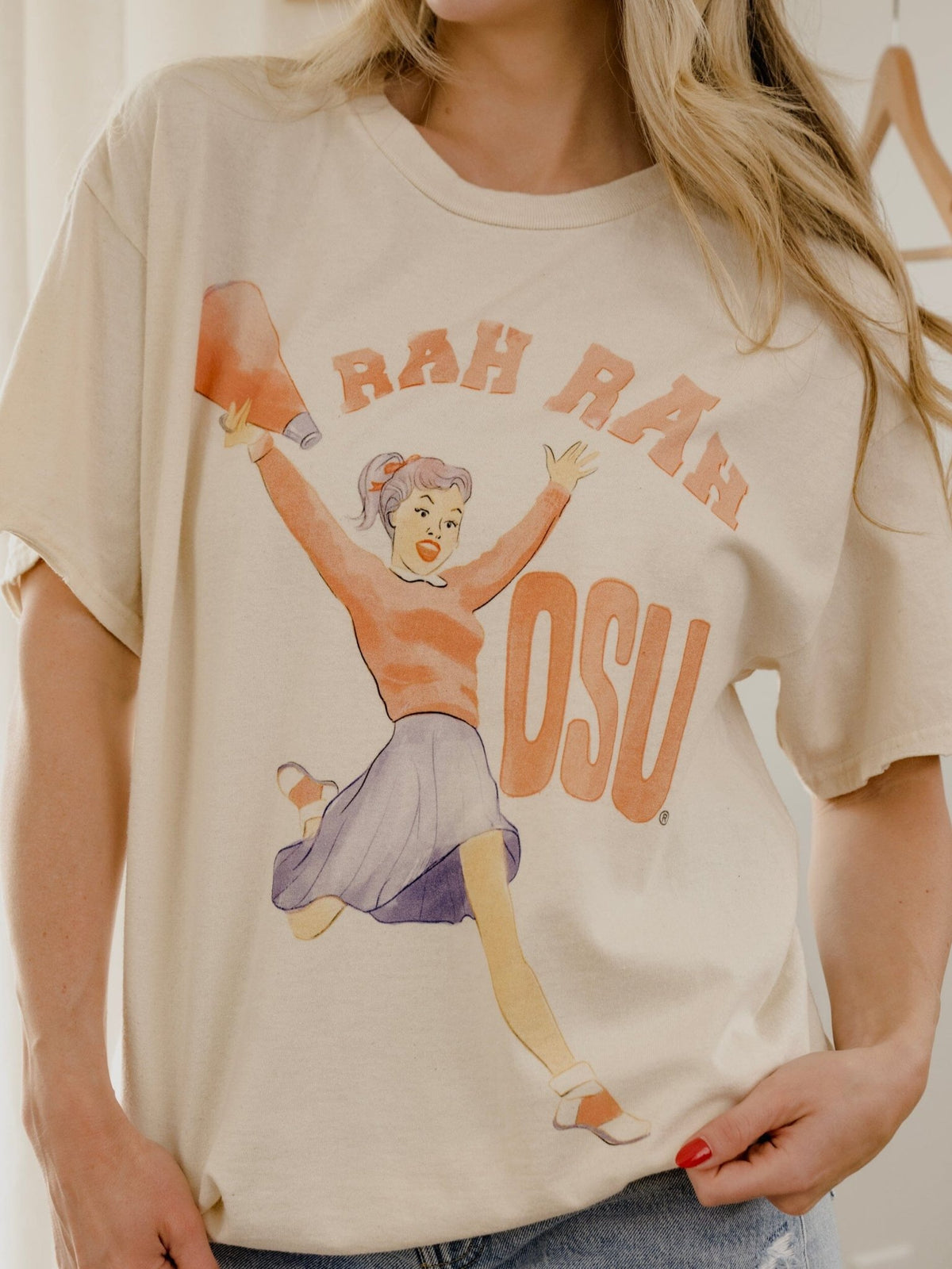 OSU Cowboys Rah Rah Off White Thrifted Tee