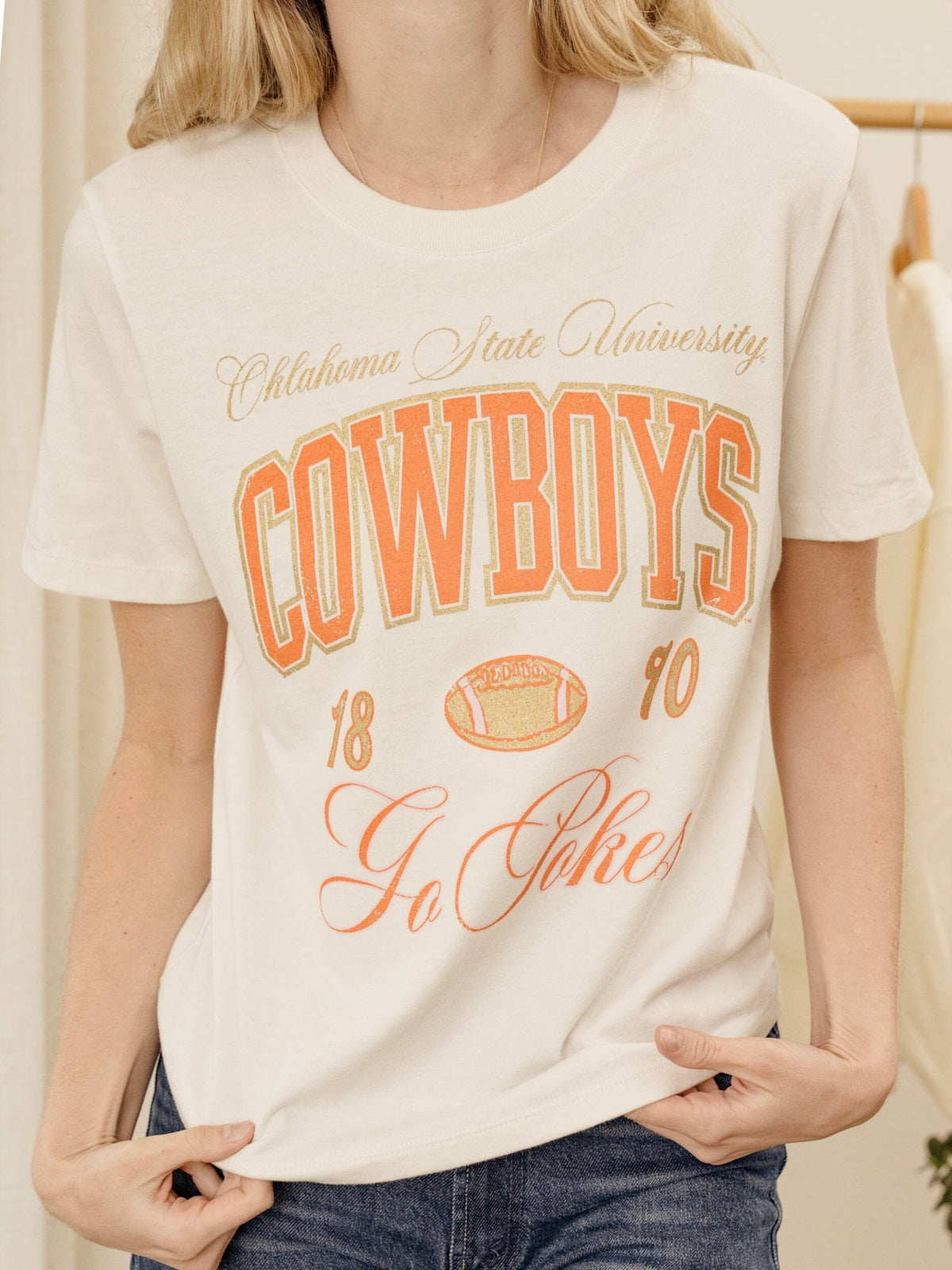 OSU Cowboys Wave Arch Vintage White Ellie Perfect Tee