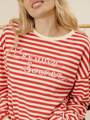 OU Boomer Sooner Simple Script Red/White Stripe Hi Dive Sweatshirt