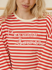 OU Boomer Sooner Simple Script Red/White Stripe Hi Dive Sweatshirt