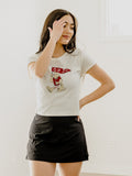 OU Mascot Flag Off White Micro Cropped Tee