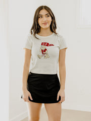 OU Mascot Flag Off White Micro Cropped Tee