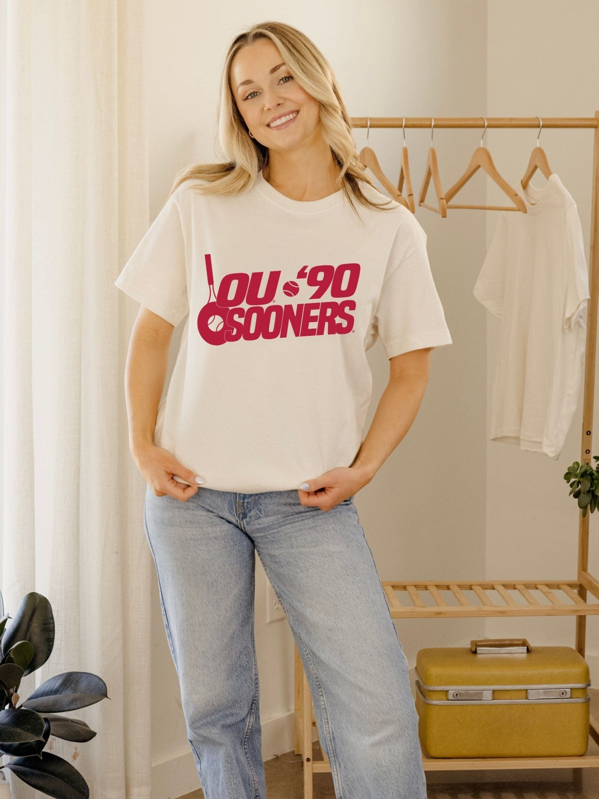 OU Sooners 90s Tennis Off White Thrifted Tee