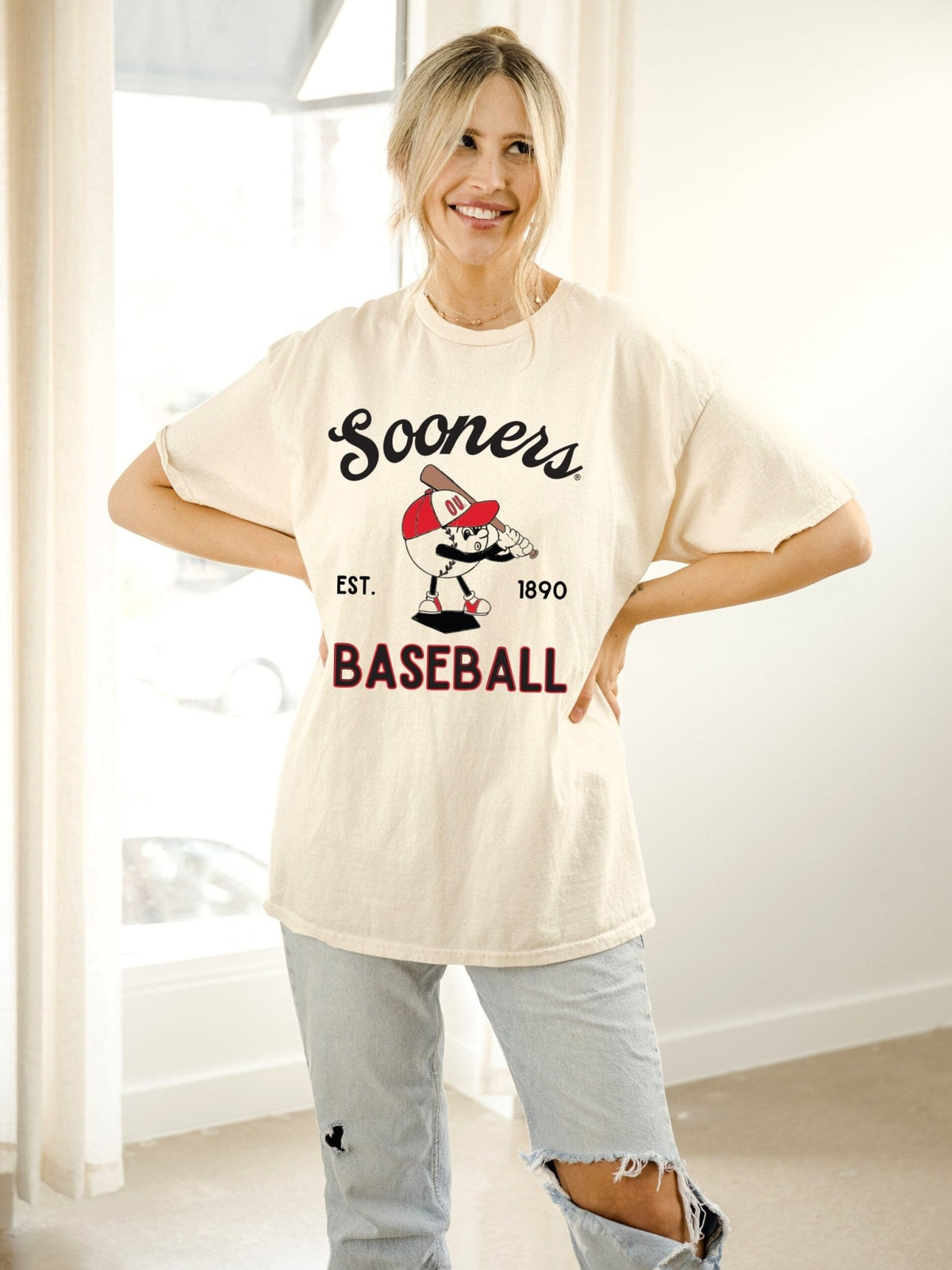 OU Sooners Amusable Baseball Off White Thrifted Tee