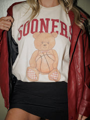OU Sooners Basketball Bear Off White Thrifted Tee