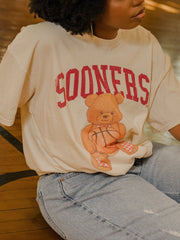 OU Sooners Basketball Bear Off White Thrifted Tee