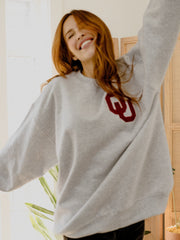 OU Sooners Chenille Patch Ash Gray Sweatshirt