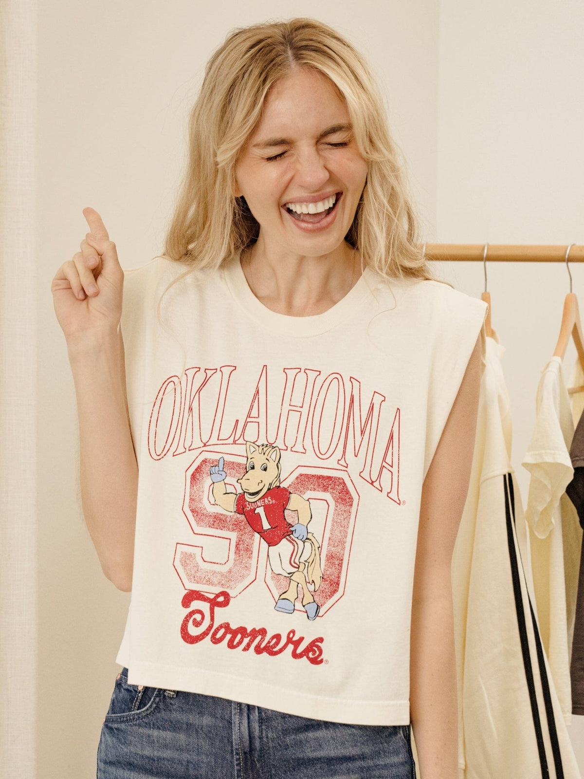 OU Sooners Club Mascot Off White Tank