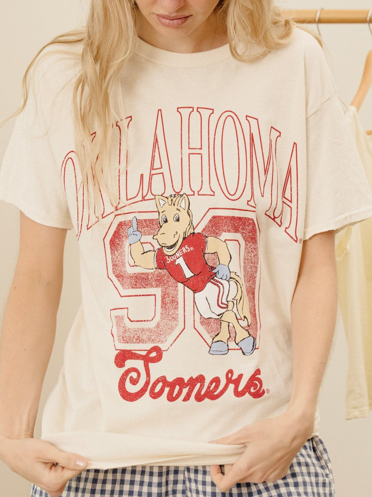 OU Sooners Club Mascot Off White Thrifted Tee