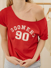 OU Sooners College Arch Red Off Shoulder Tee