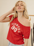 OU Sooners College Arch Red Off Shoulder Tee