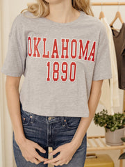 OU Sooners College Block Puff Ink Gray Cropped Tee