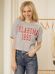 OU Sooners College Block Puff Ink Gray Cropped Tee