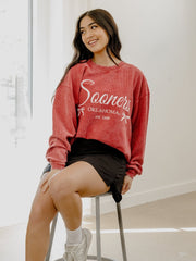 OU Sooners Established Bows Red Corded Crew Sweatshirt