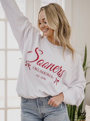 OU Sooners Established Bows White Corded Crew Sweatshirt