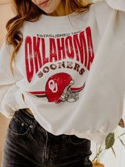OU Sooners Established Date Helmet White Thrifted Sweatshirt