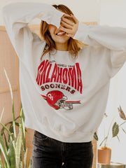 OU Sooners Established Date Helmet White Thrifted Sweatshirt