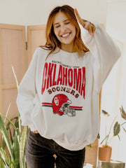 OU Sooners Established Date Helmet White Thrifted Sweatshirt